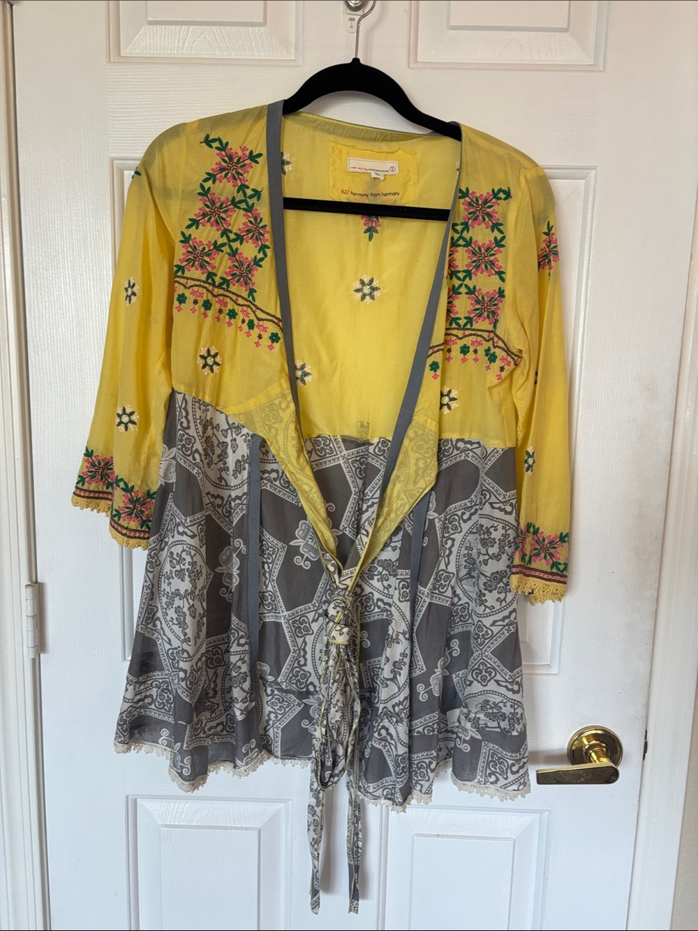 Odd Molly Yellow and Gray Embroidered Tunic cardigan